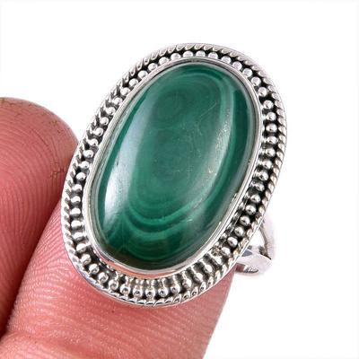 Natürlicher Malachit Edelstein 925 Massiver Sterling Silber Schmuck Ringgröße 8 L2D44