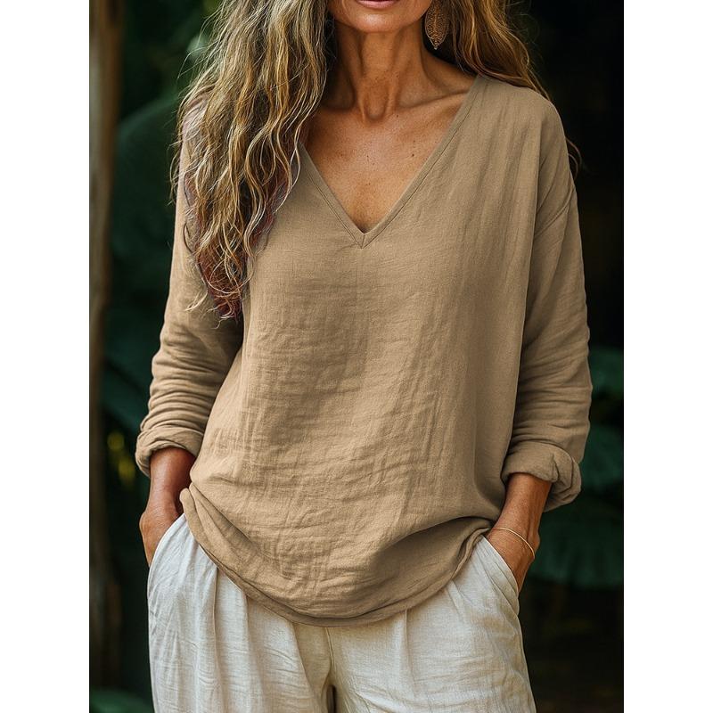 DICFY Women's Fashion Casual Autumn Winter V-Neck Long Sleeve Blouses & Shirts