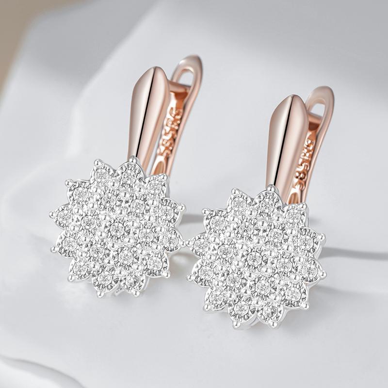 Full Shiny Natural Zircon Dangle Earrings For Women Unique  Rose Gold  Color Mix Wedding Jewelry Best Gift