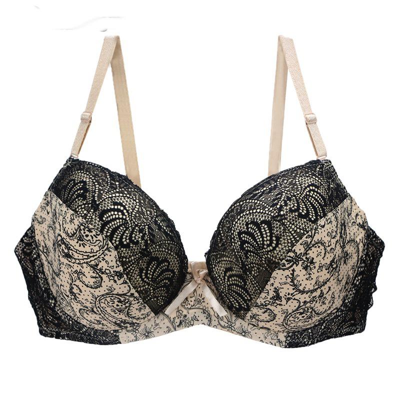 Sexy women's bras gather and adjust lace print color matching underwear, large size underwear bra