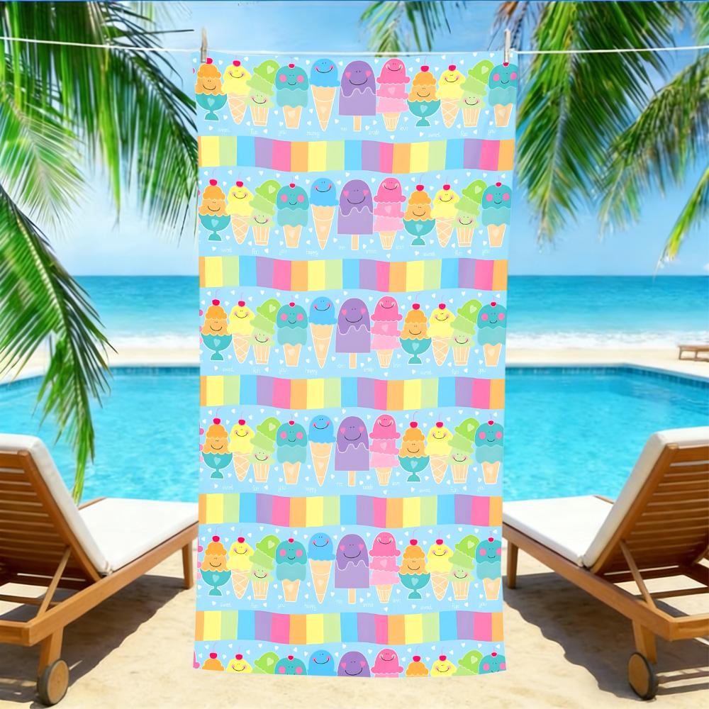 

Rainbow Ice Cream Beach Towel – Oversized Quick Dry Sand Free with Cute Smiley Popsicle Print W30*H60(CM)