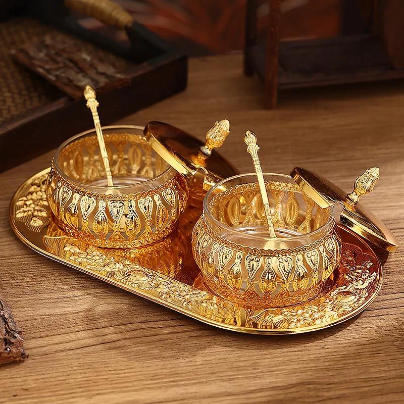 European Style Glass Sealed Jar, Snacks with Lid, Storage Box, Iron Art, White Sugar Flower Tea, Seasoning, Household