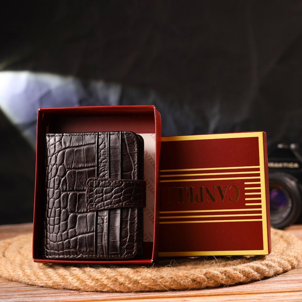 Интересный мужской кошелек из натуральной кожи с тиснением под крокодила CANPELLINI Purse 21689 Коричневый
