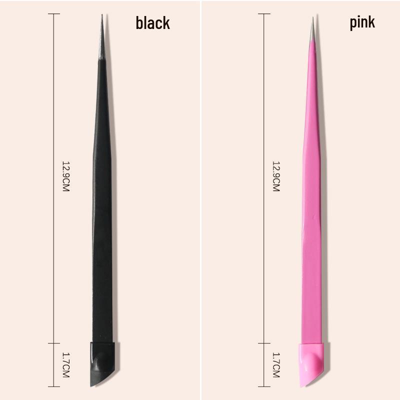 Dual-Ended Nail Art Tool: Pressing Stick, Rhinestone Clip, Silicone Anti-static Tweezers
