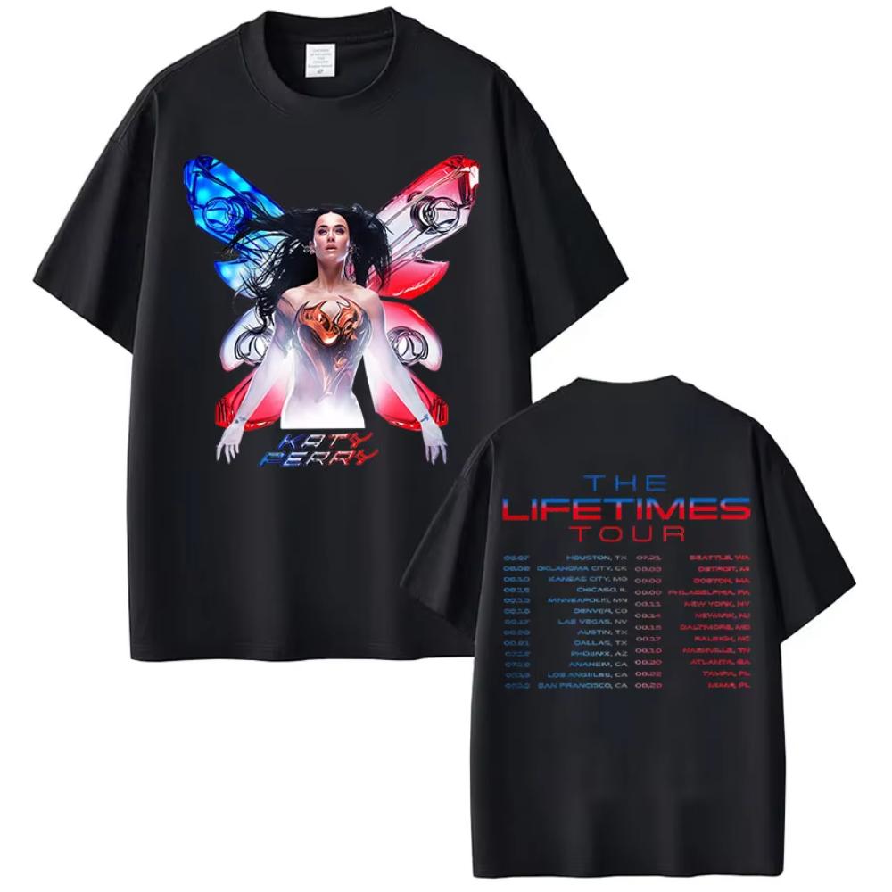 Singer Katy Perry The Lifetimes Tour 2025 New T Shirt Mens Women Clothing Loose Aesthetic Tshirt Casual Oversized Cotton Tshirt