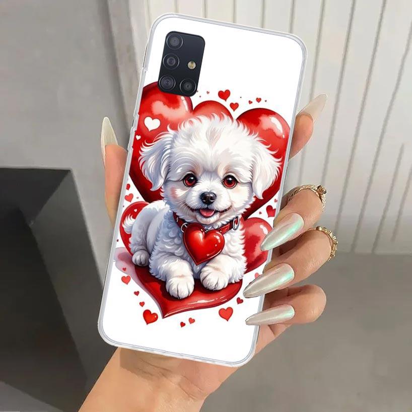 Lovely Puppy Heart Dogs Phone Case for Samsung Galaxy A52 A32 A22 A12 A02S A50S A30S A10S Note 20 Ultra 10 Plus S10 A31 A20 A71