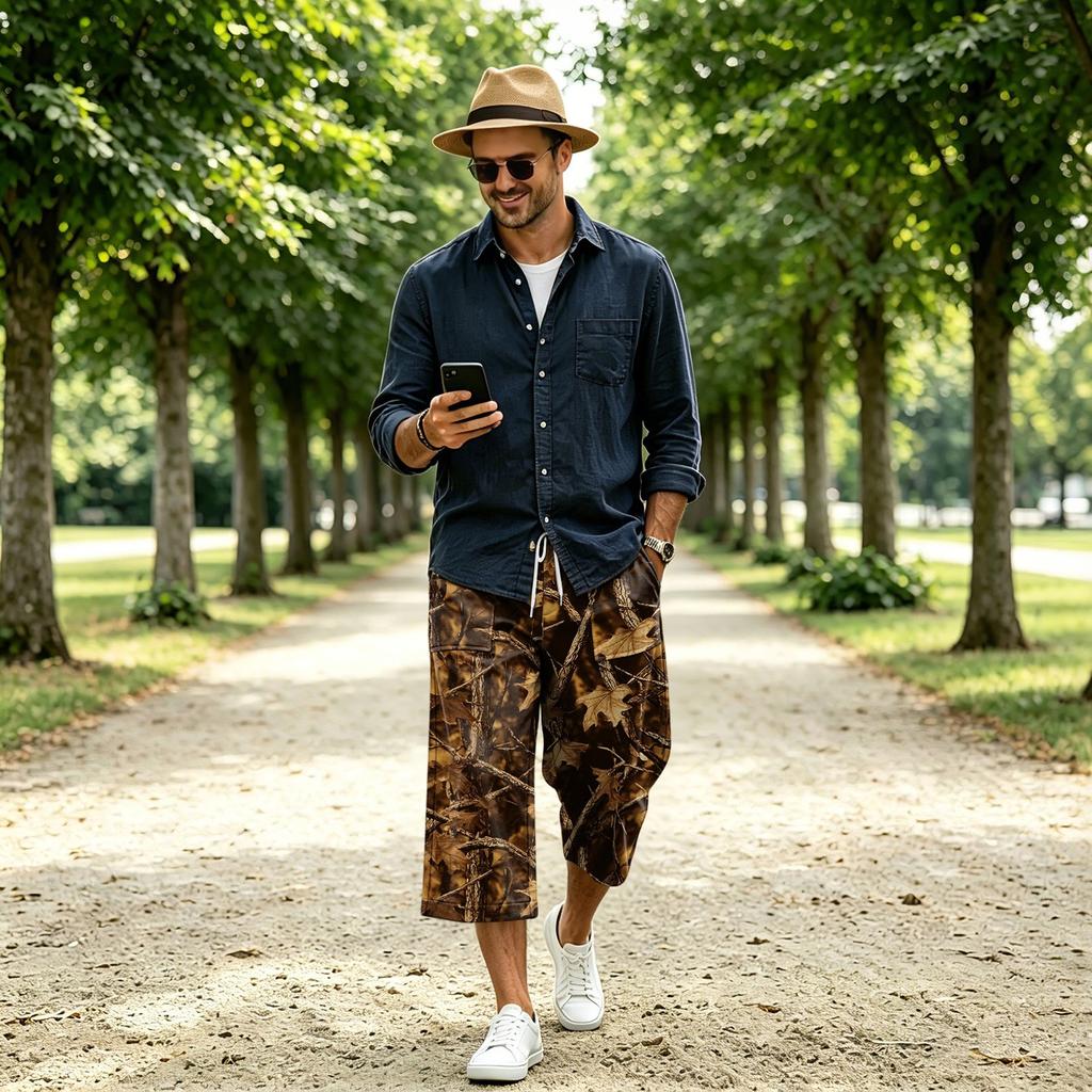 Men's Casual Drawstring Cargo Shorts Plaid Camouflage Pattern for Summer