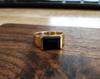 Anello sigillo in onice nero naturale, argento sterling 925 placcato oro