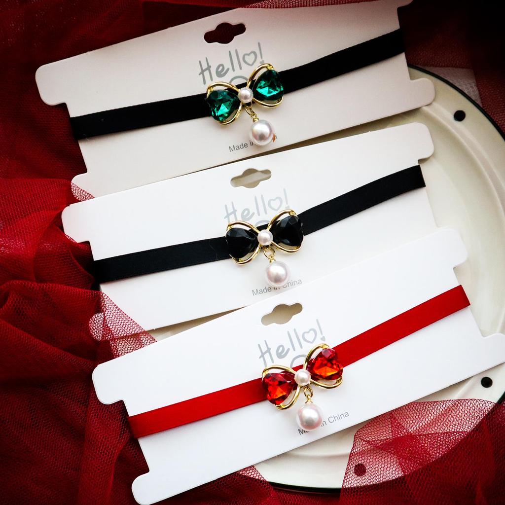 Kristall Schleife Perlen Anhänger Choker Halskette für Cocktailpartys