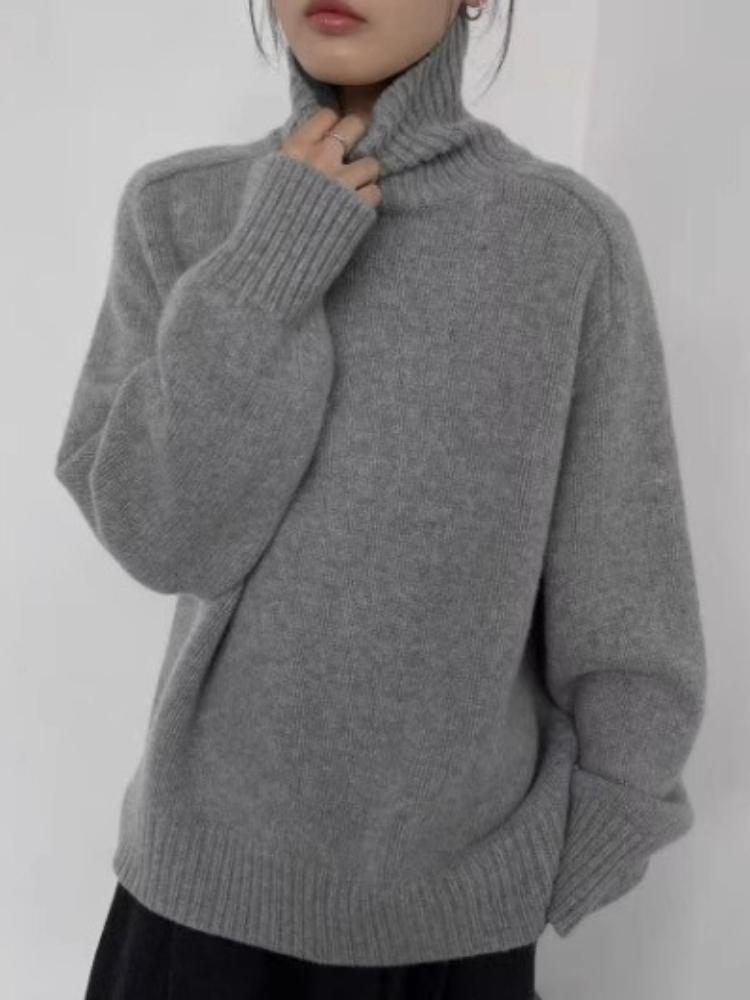 Women's Turtleneck Sweater Casual Long Sleeve Solid Color Loose Fit Knit Pullover Top