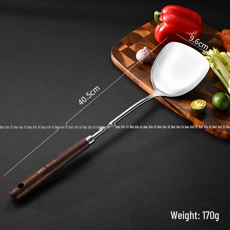 Ensemble Spatule à Fentes et Louche en Acier Inoxydable 304 avec Manche en Bois - Ustensiles de Cuisine Résistants aux Hautes Températures