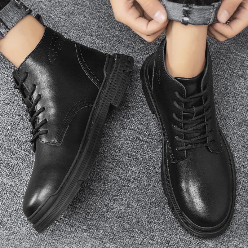 Autumn and Winter 2025 New Martin Boots Men's High-top British Style Retro Leather Large-size Men's Shoes Tooling Boots Medium-top Leather Boots