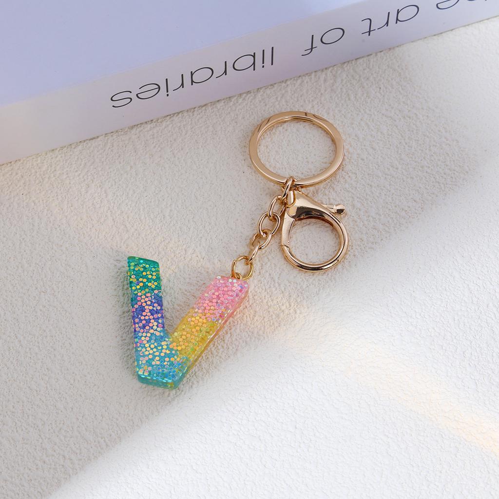 Resin Rainbow Color English Alphabet Tassel Keychain Creative Premium Crystal Epoxy Pendant Bag Pendant
