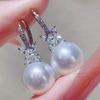 Huitan Graceful Imitation Pearl Drop Earrings Women Aesthetic Dazzling Cubic Zirconia Accessories Noble Charms Wedding