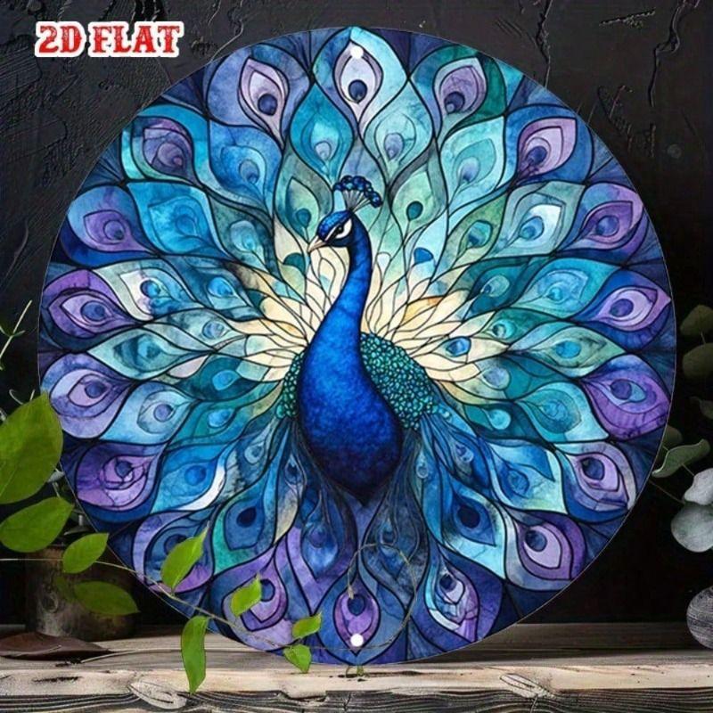

Metal Wall Art Peacock Blue Feather Pattern for Living Room