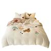 Cartoon Lamb Wool Four-Piece Set Thickened Milk Fleece Quilt Cover Coral Fleece Bedding Fleece Sheets