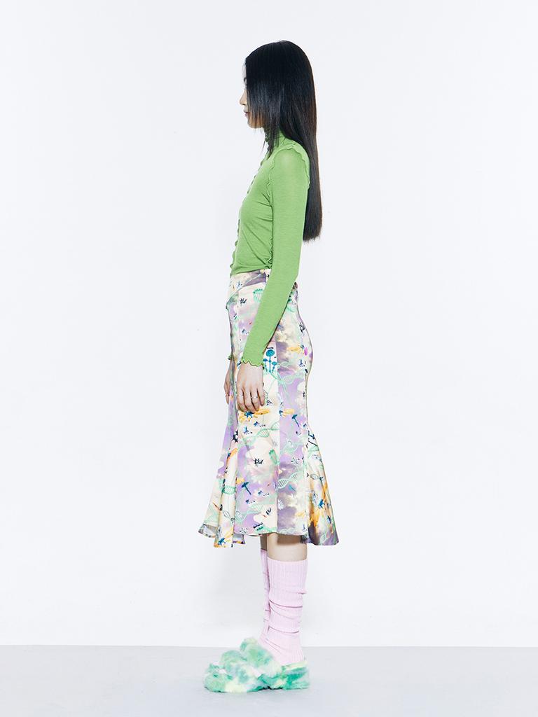 VEGAN TIGER V-Cut Midi Skirt (Light Purple)