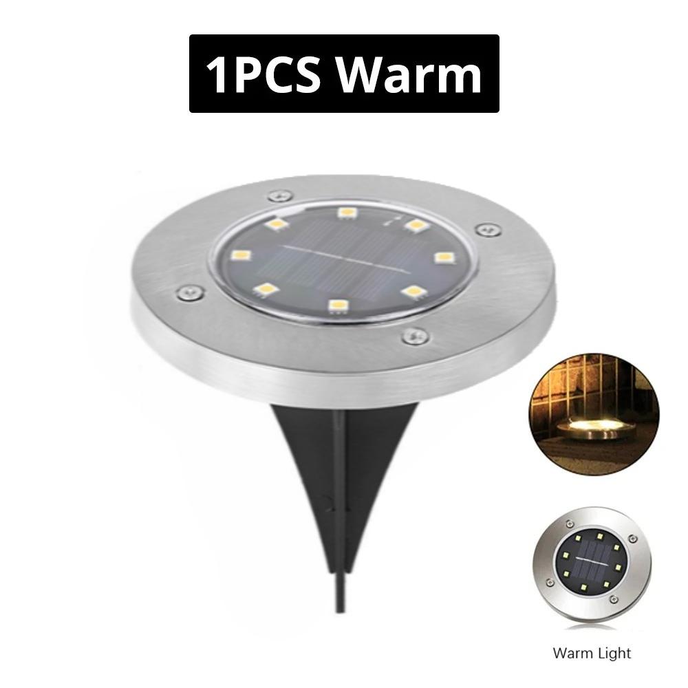 

1-4 Packs Solar 8LED Ground Lights Decorative for Outdoor Illumination Stainless Steel Street Lamps For Courtyards Gardens Paths Warm-1PC