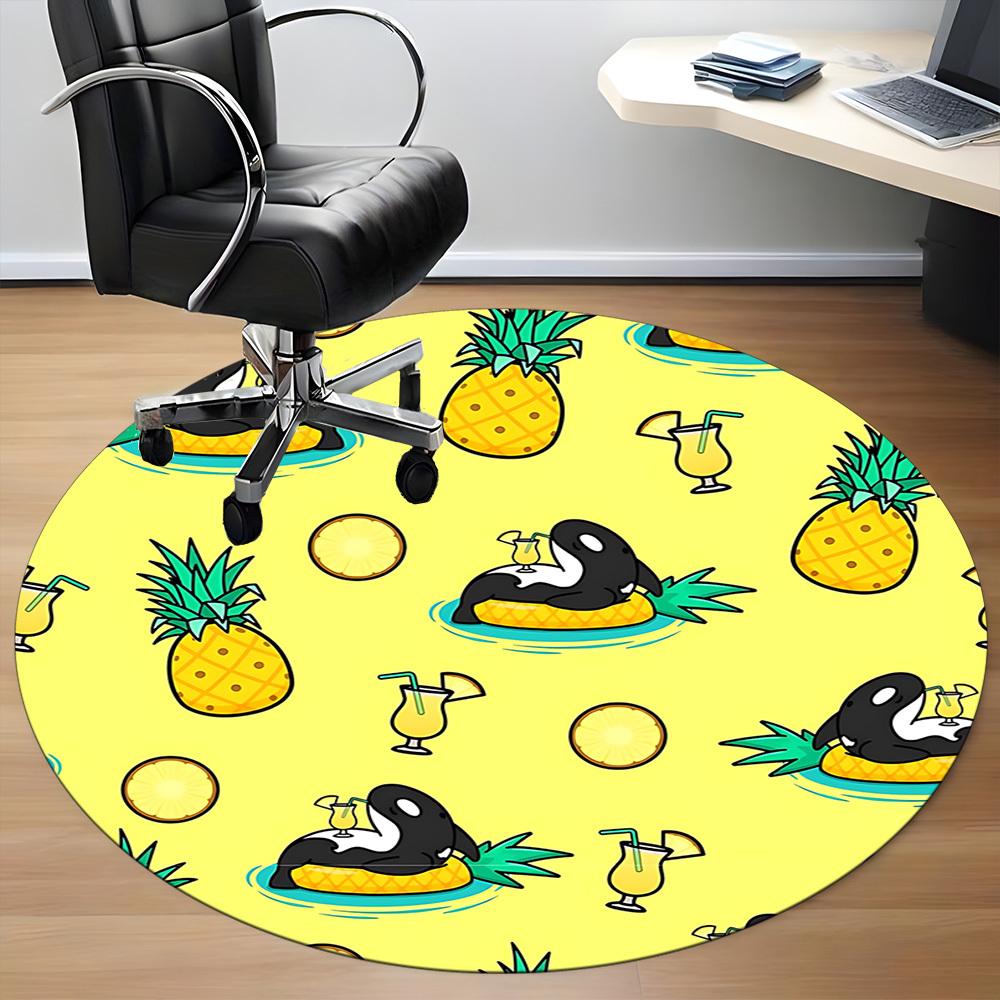1pc Pineapple Orca Office Round Area Rug, Mat Suitable ForOffice, Under Office Chairs Bedroom Living Room Home Decor, Room Deco