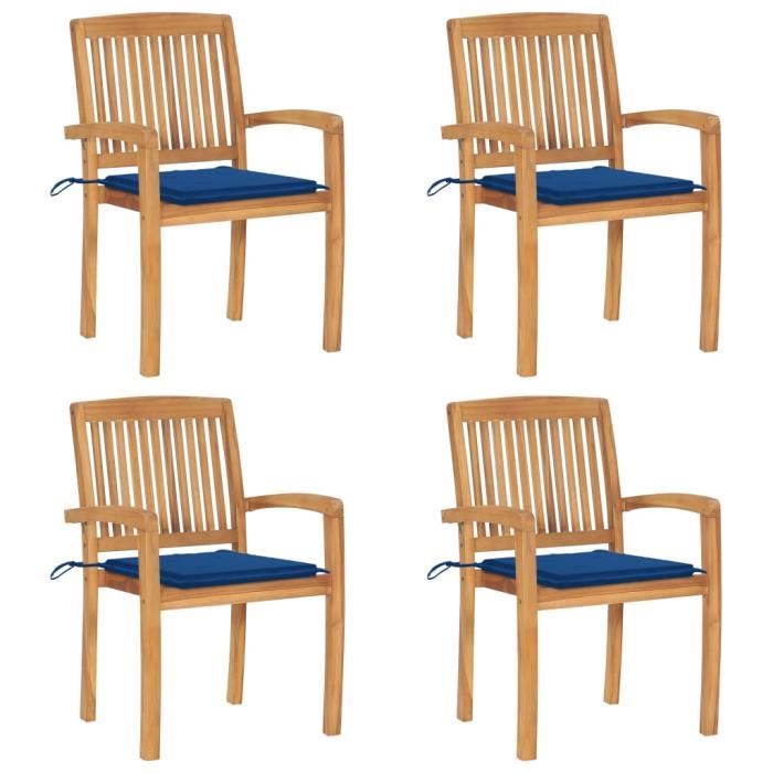 VidaXL Chaises de jardin empilables avec coussins 4 pcs Teck solide
