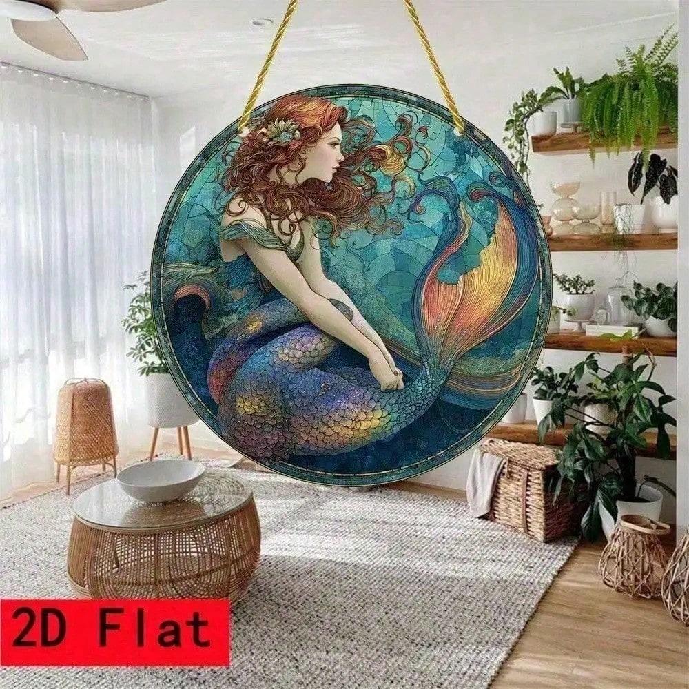 

Vintage Mermaid Blue Wave Metal Wall Art 8 Inch Round Home Decor разноцветный
