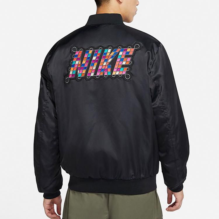 Nike Sportswear Varsity Woven Casual Rubiks Cube Long Sleeve Bomber Jacket Men Outerwear Black DH1380-010