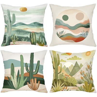 Cactus and Mountain Pattern Decorative Throw Pillow Cover Polyester Sofa Cushion Case for Living Room Home Decor