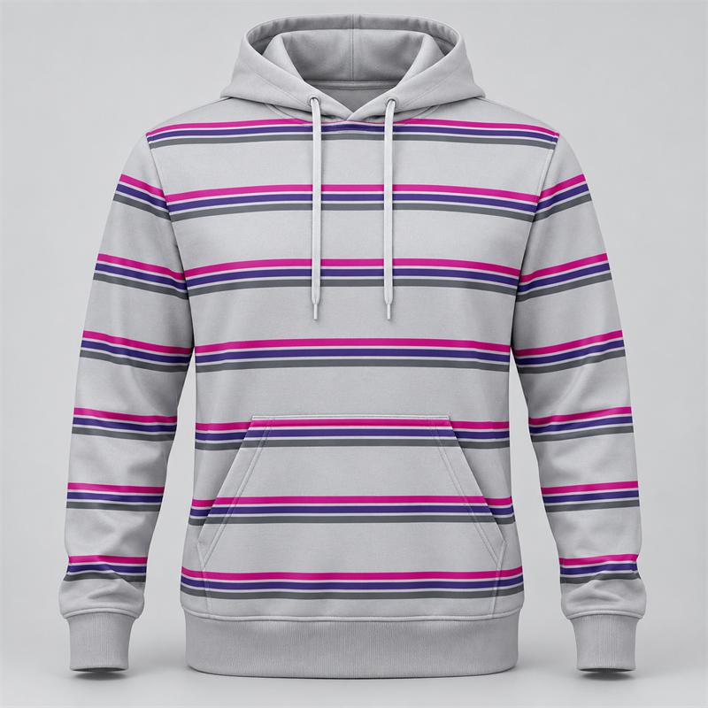 Herren Kapuzenpullover mit Grafikstreifen 3D-Druck Polyester Langarm Lässiger Hoodie Pullover mit Kordelzug und Fronttasche