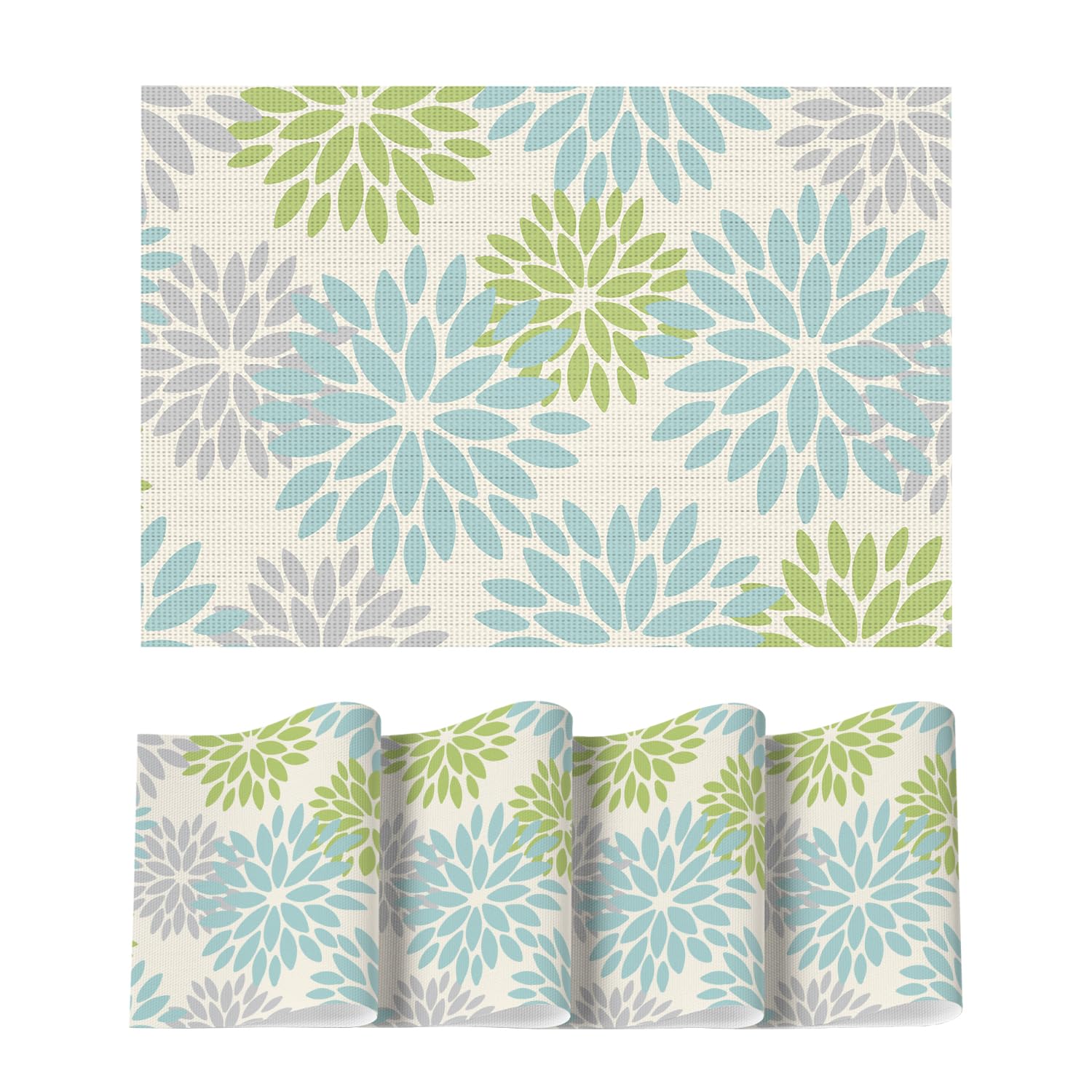 

Floral Vinyl Plistic Placemats Set of 6, Heat Resistant Washable Non-Slip PVC Place Mats for Party Kitchen Dining Decor, Blue Grey 12 x 18 , Rectangular Set of 4