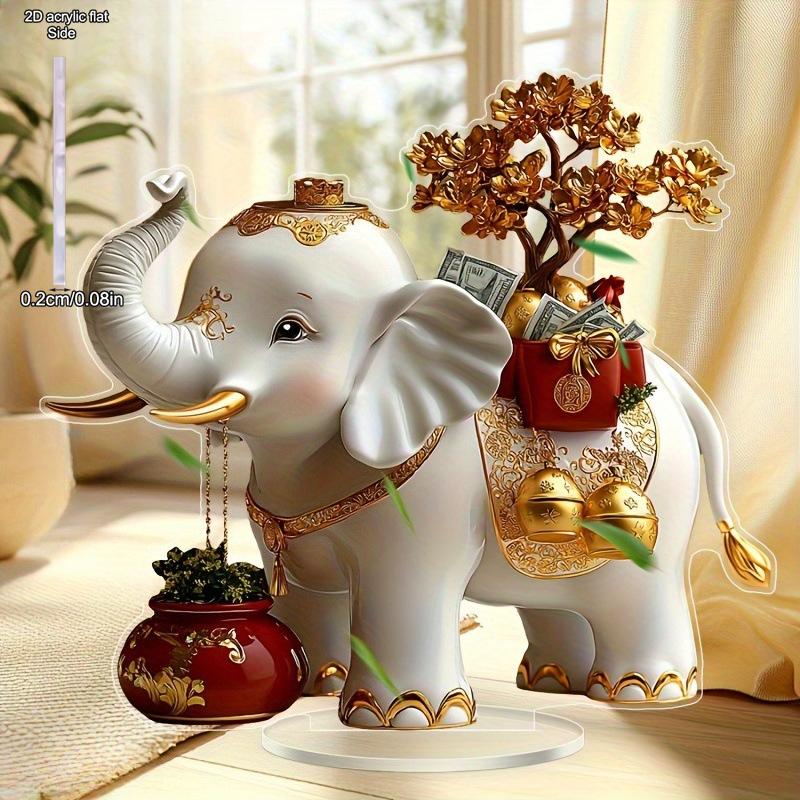 Golden Elephant Tabletop Ornamen Sign -Cartoon Style, Symbol of Auspiciousness and Wealth, Elephant Decorataion, Home Tabletop Decorations, Nurseries