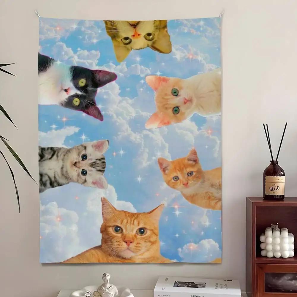 

Funny Cute cat Tapestry Bedroom Living Bar Garden Outdoor Microfiber festival Decoration Background Art Banner 74x94cm(29x37in)