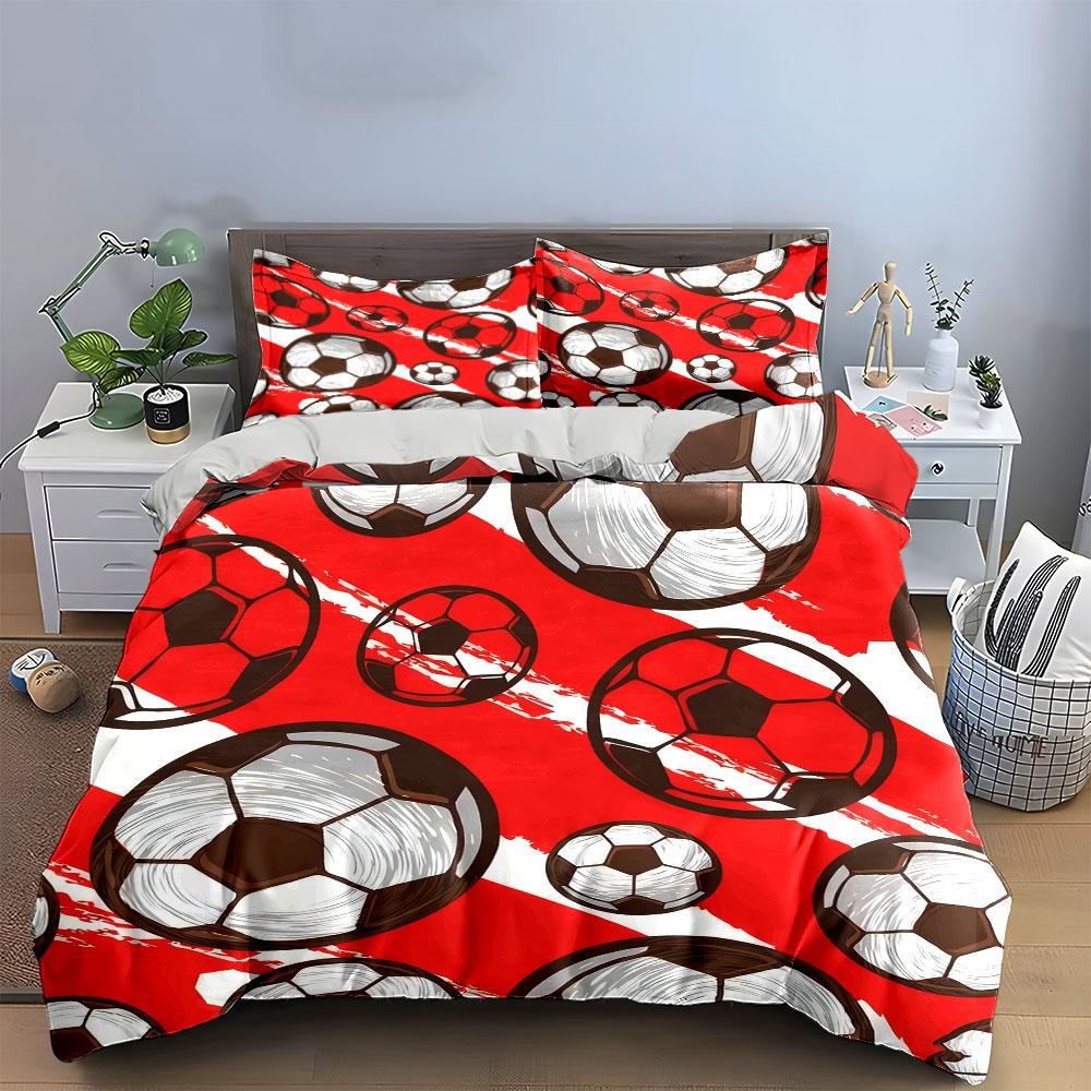 3D Grunge Soccer Ball Pattern 3Pcs Bedding Set Soft Microfiber Duvet Cover Pillowcase Set For Boys Sports Bedroom