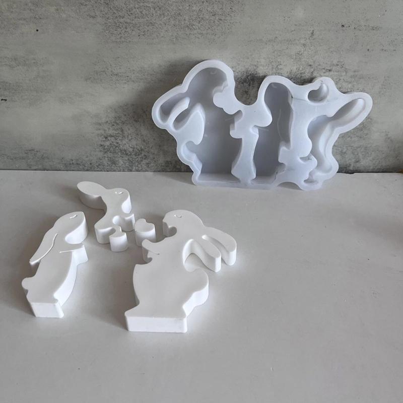 Easter Themed Ornament Mould Flexible Silicone Mold for Rabbit Figurine Decoration Gypsum Mold Jewelry Making Supplies