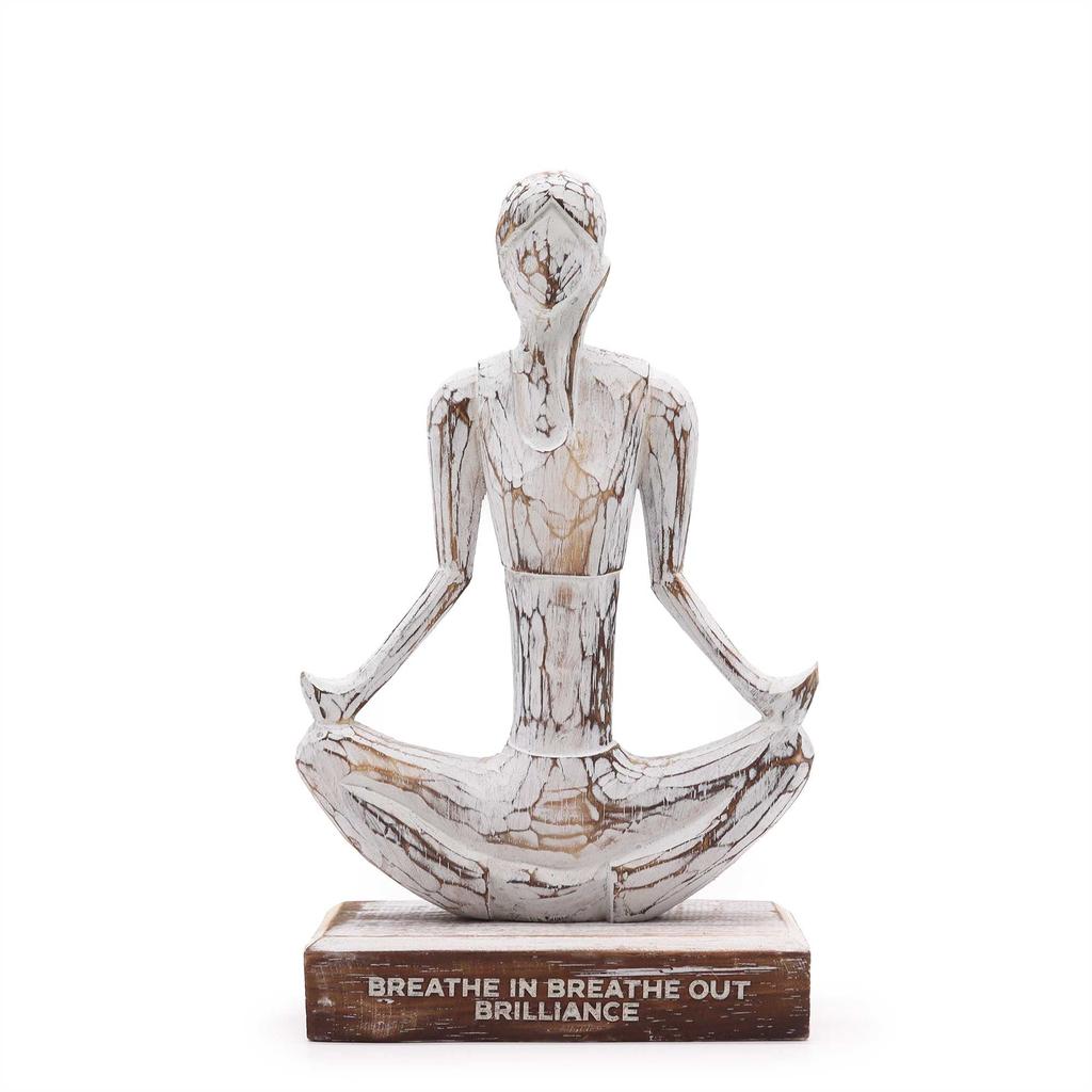 Wooden Yoga Sculpture Whitewashed Easy Pose Decor