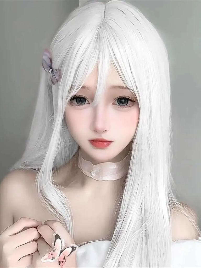 White Finger Synthetic Long Straight Hair Wig Daily Lolita Long Hair Wig Anime Universal COS Wig