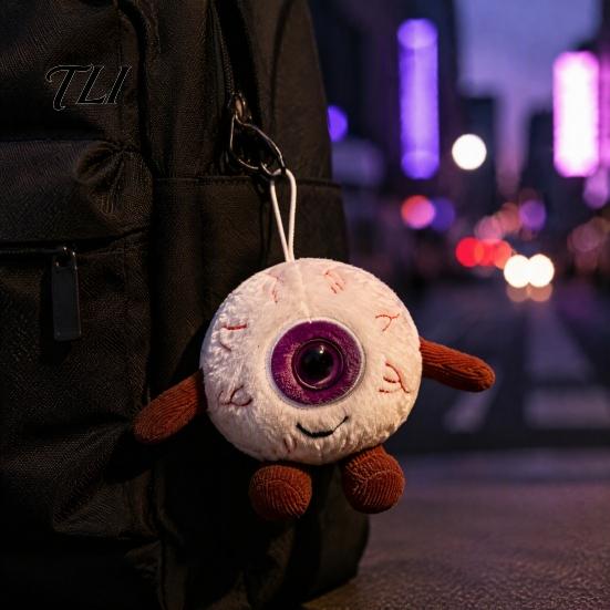 Novelty Eye Plushie Halloween Eyeball Plush Keychain, Funny Scary Stuffed Toy Pendant Polyester Fiber Doll for Backpack, Spooky Mini Bag Charm, Party