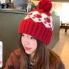 Fair Island wind red cherry hairball wool hat female cute cold and warm mountaineering ear protection knitted hat