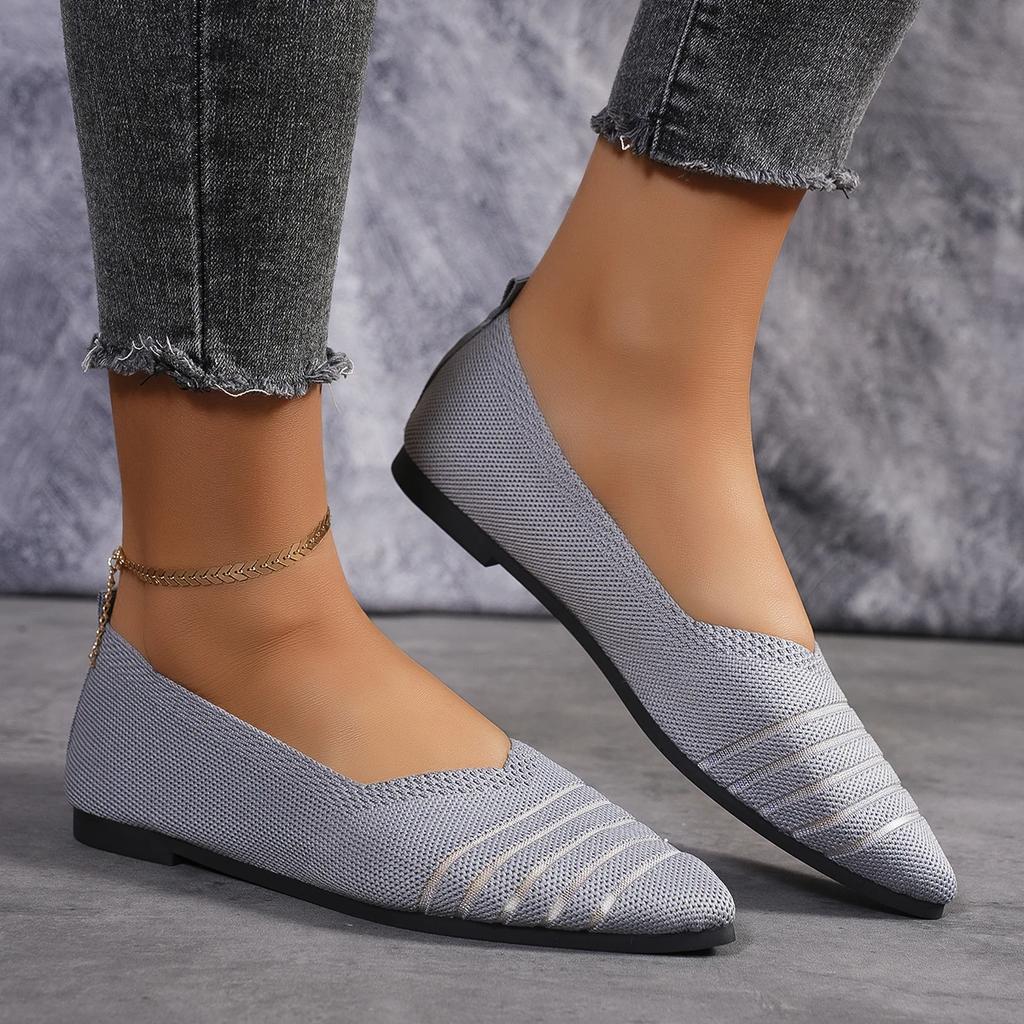 Fashion New Fashion Pointed Toe Flat Office Boat Solid Color Knitted Slip On Shoes Casual Ballet Flats Shoes Women Loafers Zapatos Mujer