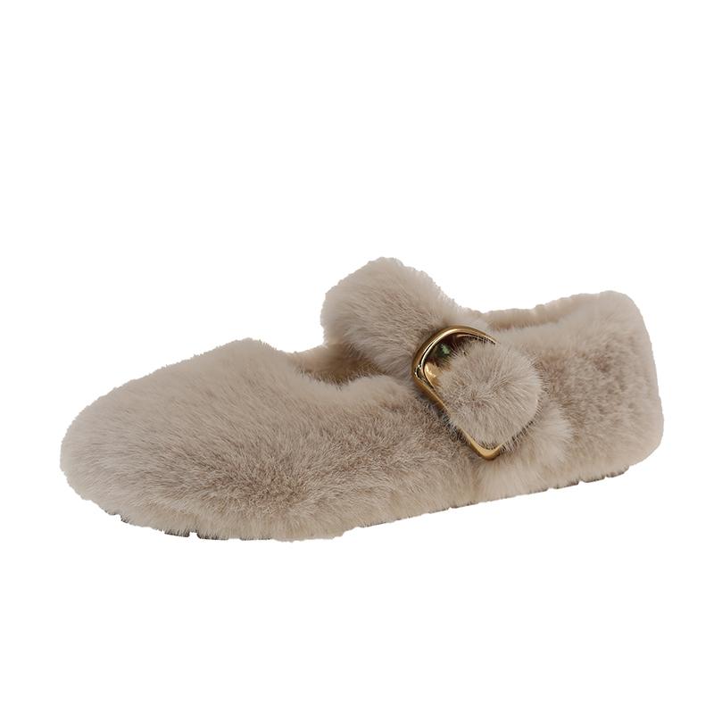 Winter Women Causal Cotton Shoes Warm Furry Hairy Fashion Outdoor Women Student Plush Shoes Versatile Ladies Flat Moccasins
