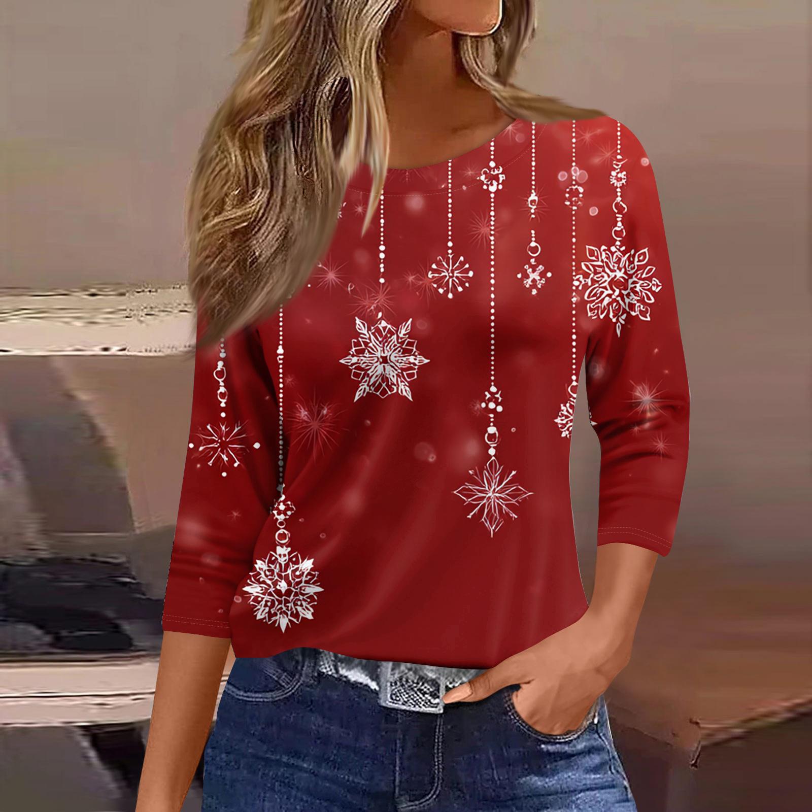 

Женская модная повседневная футболка с круглым вырезом, цветочным принтом и рукавами три четверти XL винный