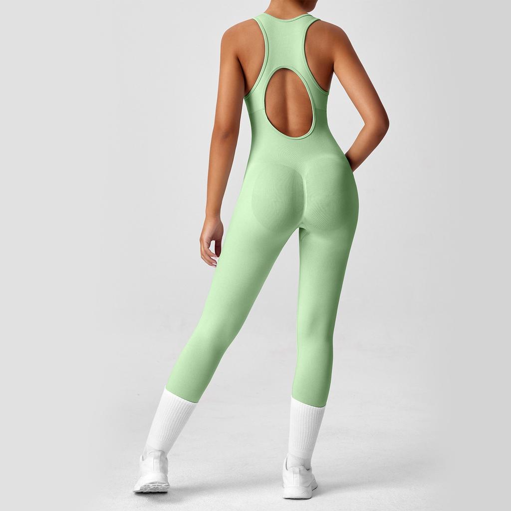 Tuta da Yoga da Donna alla Moda Monocolore Girocollo Schiena Stretta Tuta da Yoga