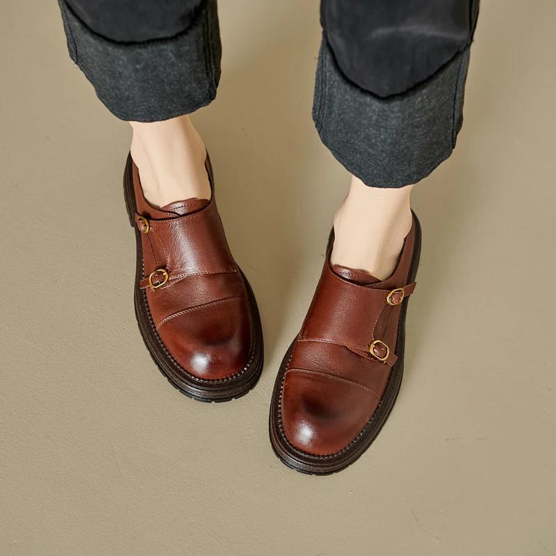 Fashion 2024 New Autumn Women Oxford Loafers Retro Chelsea Women Shoes Luxury Pumps Genuine Leather Bullock Shoes Platform Ladies Shoes
