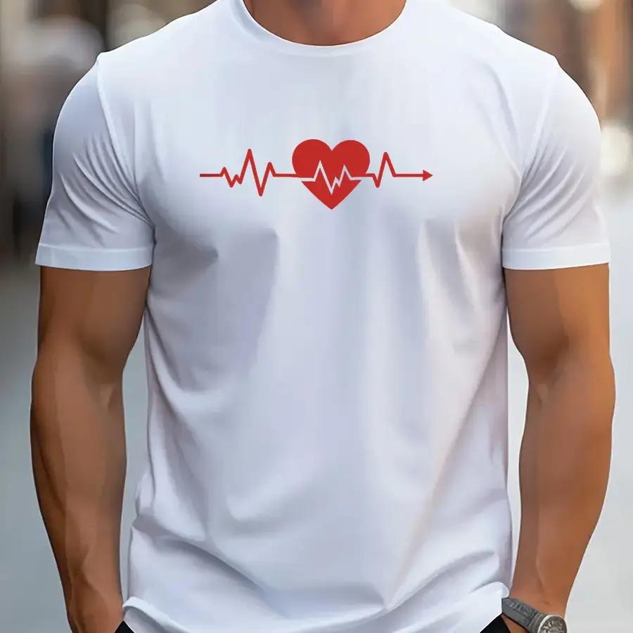 

Men s breathable short sleeved T-shirt with heartbeat pattern printed on it XL