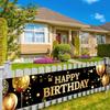 Happy Birthday Banner Black Gold Party Decorations Large Birthday Banner Yard Sign Backdrop Supplies Decoration for Indoor and Outdoor 78 x 17Inches