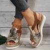Summer new fish mouth wedge heel sandals large size pleated belt buckle thick sole hemp rope sole women's sandals