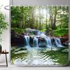 Waldwasserfall Duschvorhang Außen Naturlandschaft Üppige Wälder Grüne Pflanzen Blumig Polyester Duschvorhänge Badezimmer Dekoration