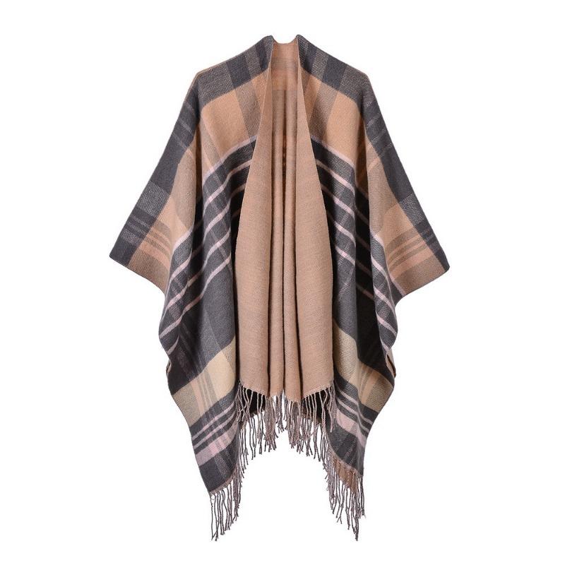 Ladies scarf autumn and winter thorn plaid fringed versatile thermal shawl cape dual-purpose fashion