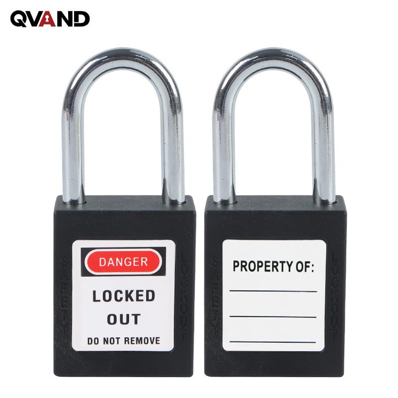 QVAND Custom 38mm Steel Shackle Safety Anti-Theft Lockout Padlock with Red Key for Industrial Equipment (Black,Wood Door&Steel&Lockout Tagout)