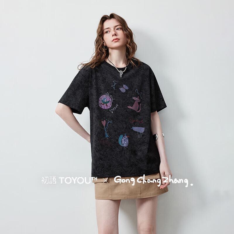 Chuyu 2026 Summer Women s Loose Round Neck Vintage Wax Dye Graffiti Print T-shirt M