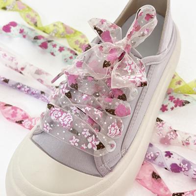 Cordones planos estampados de 2,6 cm de ancho para zapatillas deportivas, de organza, con hilo de nieve de ensueño, transparentes, para mujer, 1 par